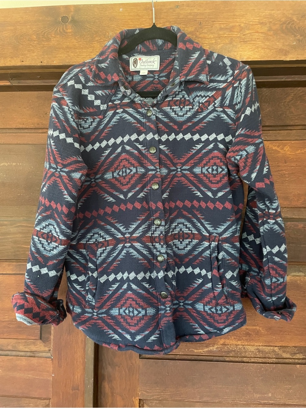 Outback Trading Co. Southwestern a pattern button-front jacket - Navy & Red